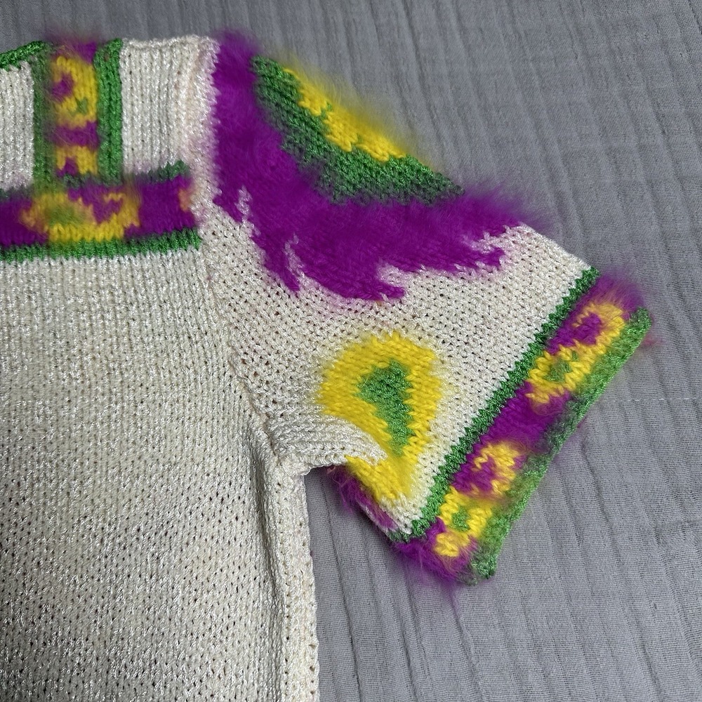 Vintage 80's Sheila Raymond Size Small Handknit Mohair Blend Paisley Sweater - Picture 8 of 13